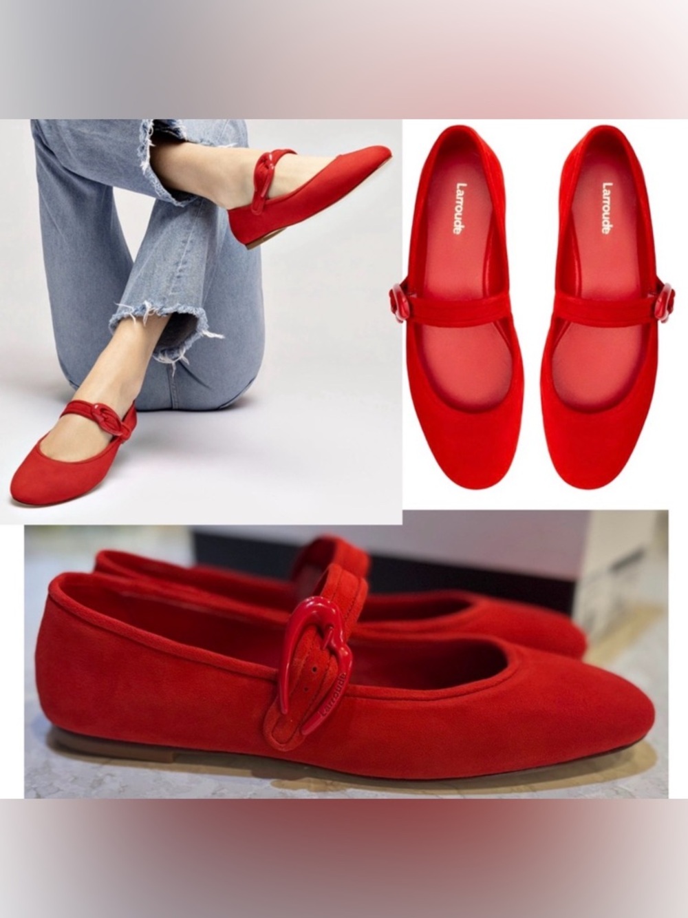 Larroudé Verona Ballet Flat in Scarlet Suede